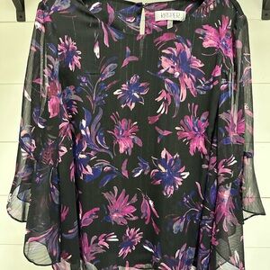 Kasper Women's Sheer Floral Blouse - Black and Purple